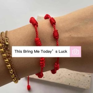 Adjustable Red Cord Braided Bracelet with 7 Knots - Hand Woven Lucky Charm Jewelry for Men and Women