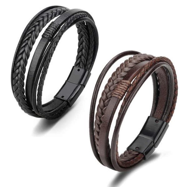 Wholesale Multi-Strand Wristband Men's Fashion Leather Rope Handmade Woven Bracelets Bangles Vintage Ethnic Style Hand Jewelry