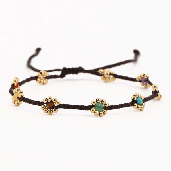 INS New 3mm Natural Stones Braided Rope Daisy Flower Trendy Adjustable Bracelet for Girl Handmade Friendship Chakra Bracelet