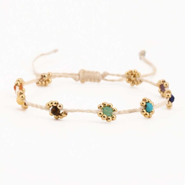 INS New 3mm Natural Stones Braided Rope Daisy Flower Trendy Adjustable Bracelet for Girl Handmade Friendship Chakra Bracelet