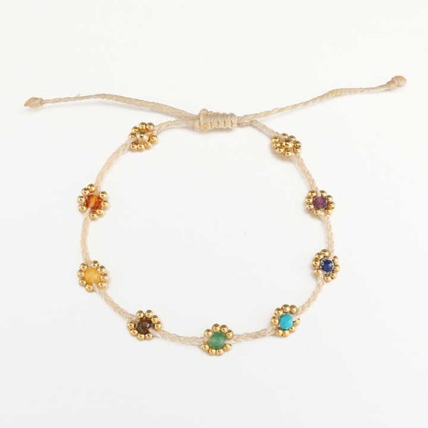 INS New 3mm Natural Stones Braided Rope Daisy Flower Trendy Adjustable Bracelet for Girl Handmade Friendship Chakra Bracelet