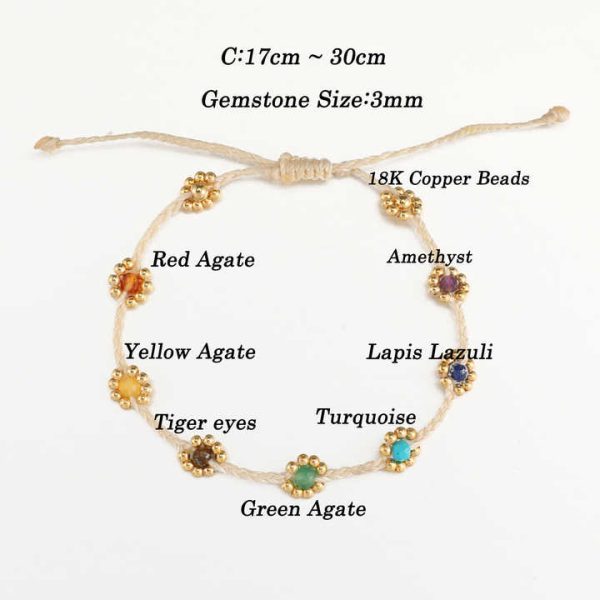 INS New 3mm Natural Stones Braided Rope Daisy Flower Trendy Adjustable Bracelet for Girl Handmade Friendship Chakra Bracelet