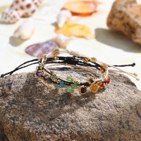 INS New 3mm Natural Stones Braided Rope Daisy Flower Trendy Adjustable Bracelet for Girl Handmade Friendship Chakra Bracelet