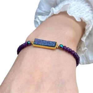 Adjustable Women's Natural Stone Wheel Beads Bracelet Hand-Woven Crystal Cluster Fashion String Gift