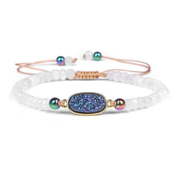 Adjustable Women's Natural Stone Wheel Beads Bracelet Hand-Woven Crystal Cluster Fashion String Gift