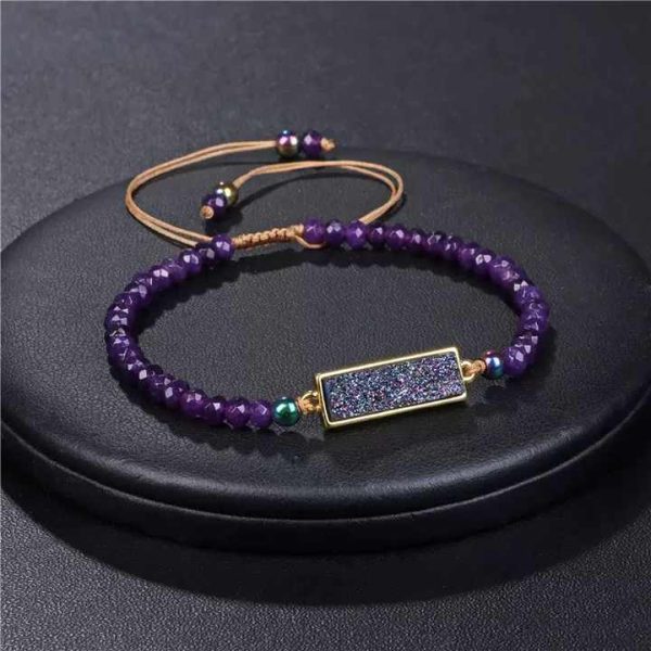 Adjustable Women's Natural Stone Wheel Beads Bracelet Hand-Woven Crystal Cluster Fashion String Gift