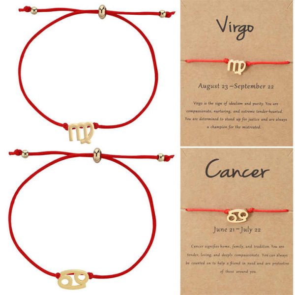 Wholesale Customized Adjustable Lucky Red Rope 12 Zodiac Bracelet Zodiac Card Bracelet