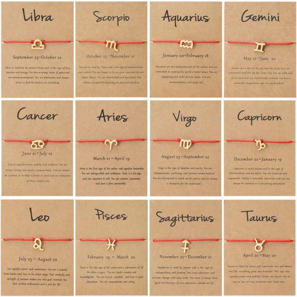 Wholesale Customized Adjustable Lucky Red Rope 12 Zodiac Bracelet Zodiac Card Bracelet