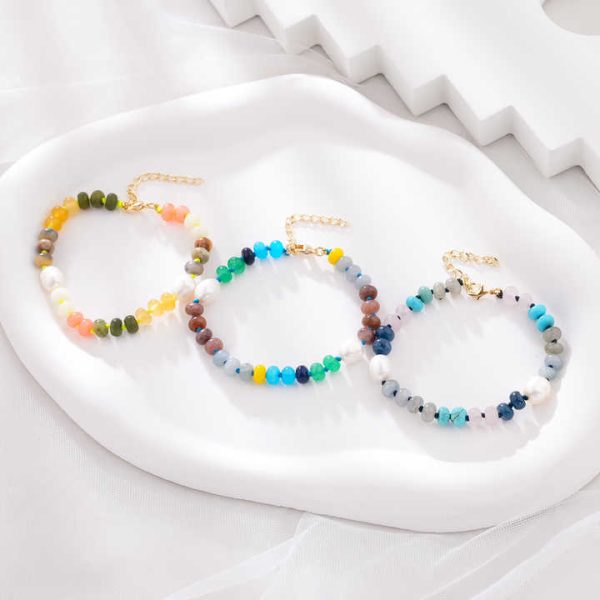Wholesale Fashion Jewelry Bracelets String Woven Adjustable Rope Braided Rainbow Nature Stone Bracelet