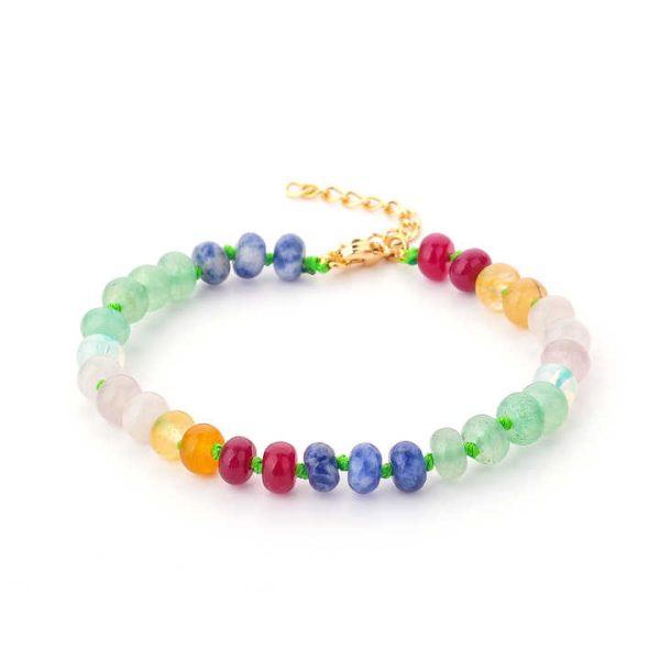 Wholesale Fashion Jewelry Bracelets String Woven Adjustable Rope Braided Rainbow Nature Stone Bracelet