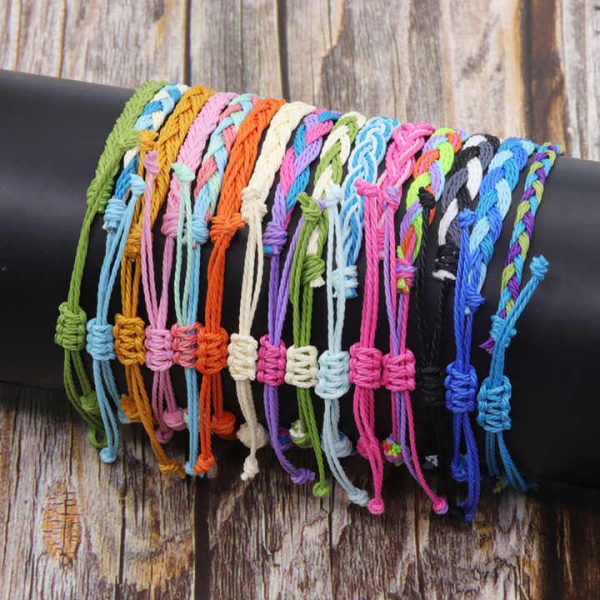 Weave Friendship Promotional Cheap Waterproof Adjustable Women Multi-Color Boho Handmade Jewelry Hand-woven Wax String Bracelets