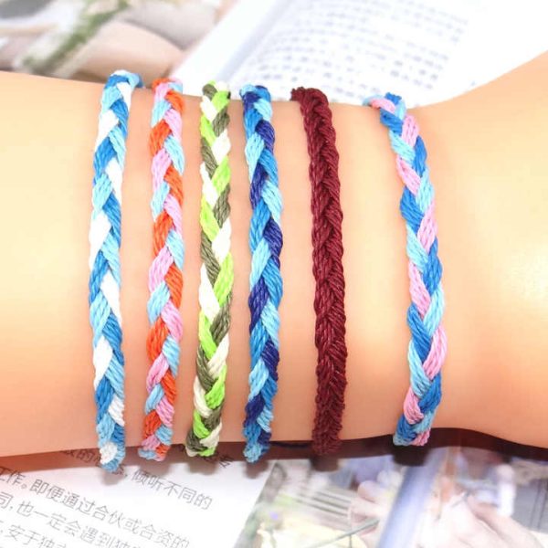 Weave Friendship Promotional Cheap Waterproof Adjustable Women Multi-Color Boho Handmade Jewelry Hand-woven Wax String Bracelets