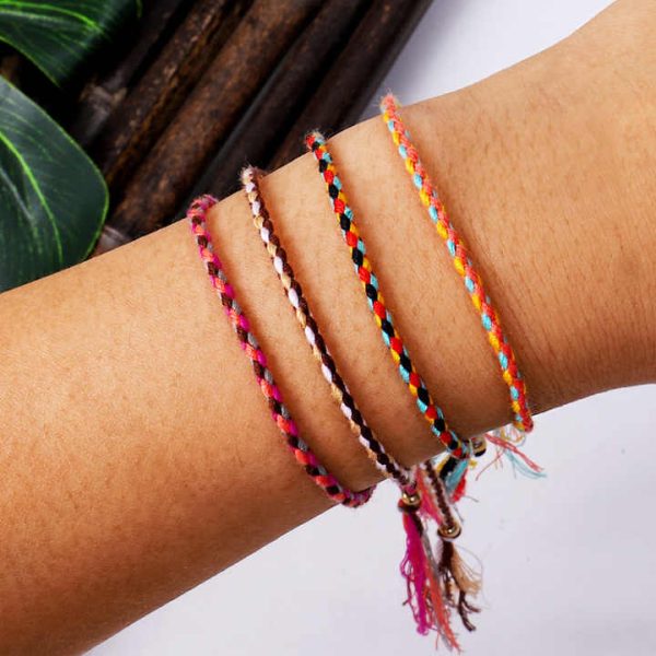 Trendy Cheap Price Women Multi Colors Braided Adjustable Cotton Cord Thread String Bracelets for Ladies