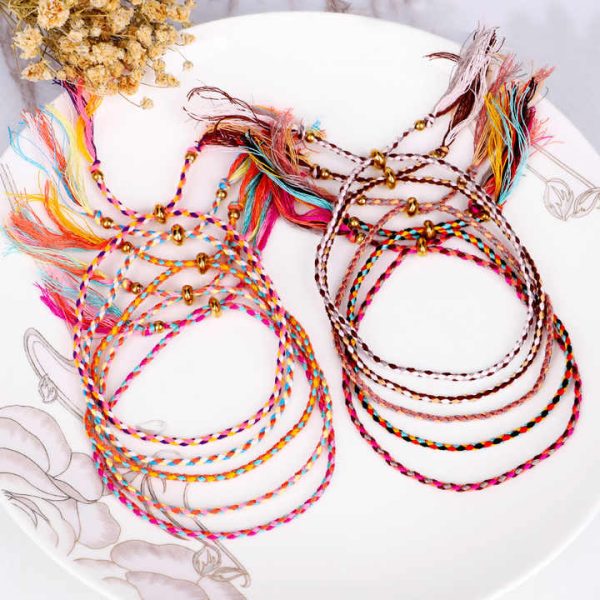 Trendy Cheap Price Women Multi Colors Braided Adjustable Cotton Cord Thread String Bracelets for Ladies