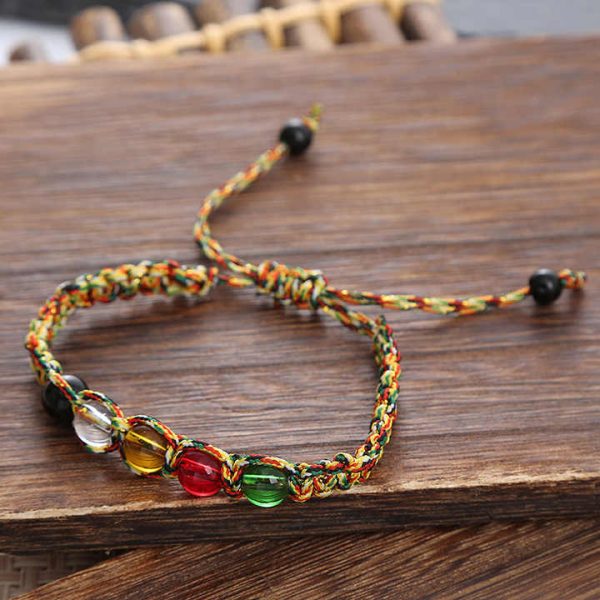 Ethnic Style Hand-Woven Rainbow Braided Rope Bracelets Five Colored Glass Beads Fair Trade Wholesale Fashion String Bracelets