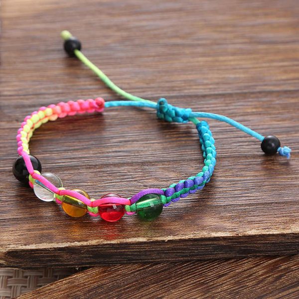 Ethnic Style Hand-Woven Rainbow Braided Rope Bracelets Five Colored Glass Beads Fair Trade Wholesale Fashion String Bracelets