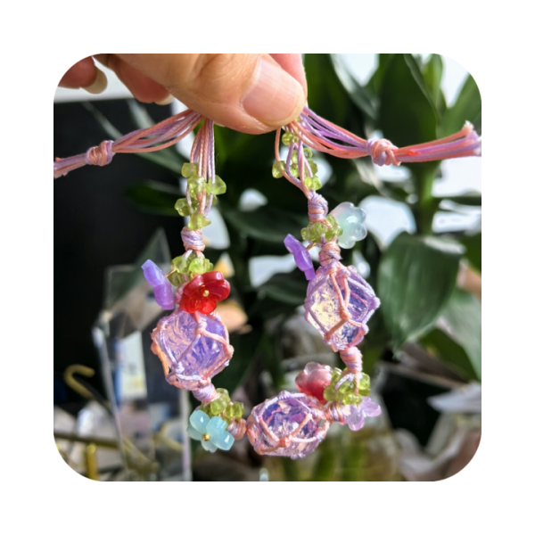 Wholesale Hand Made Rope Wrap pink Opal Raw with Olivine Crystal Gravel Chips Stone Bracelet for Souvenir Birthday Gift