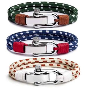 Stainless Steel Shackle Genuine Leather Nautical Cuff Bracelet for Men Women Unisex Casual Sporty Anniversary Jewelry Gift