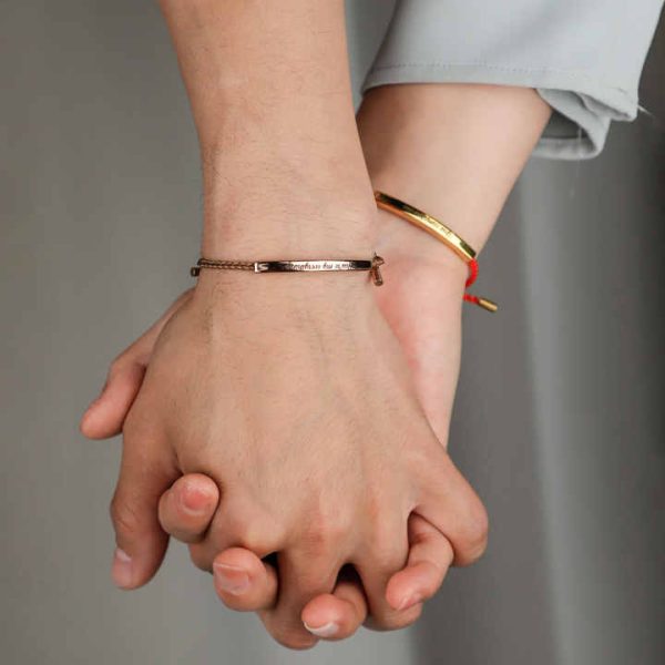 Personalized String Woven Red Rope Fabric Jewelry Hold Stainless Steel Bar Bracelet Women 2024 Custom Text Bracelet
