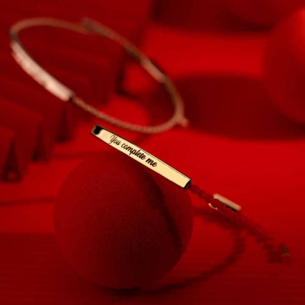 Personalized String Woven Red Rope Fabric Jewelry Hold Stainless Steel Bar Bracelet Women 2024 Custom Text Bracelet