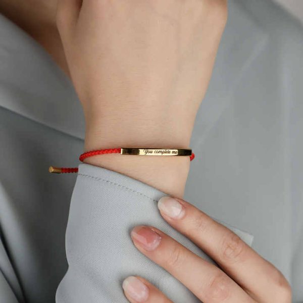 Personalized String Woven Red Rope Fabric Jewelry Hold Stainless Steel Bar Bracelet Women 2024 Custom Text Bracelet