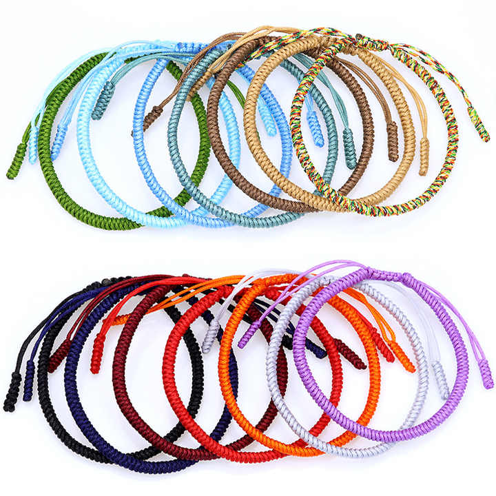 Fashion Multi Color Good Luck Yoga Bracelets Handmade Buddhist Lucky Knot Braided Adjustable Rope Bracelet for Women Men