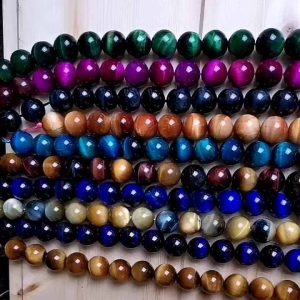 Wholesale 8mm Brown Tiger Eye Stone Bead Elastic Bracelets for Trendy DIY Jewelry Making