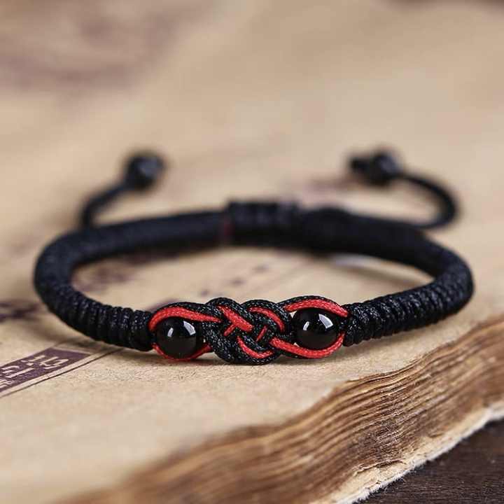Handmade Mexican Black Red Men's String Rope Cord Braided Good Luck Agate Beads Charm Couple Bracelet Jewelry