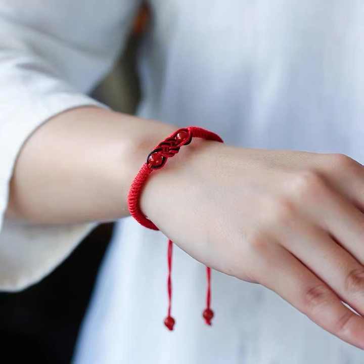 Handmade Mexican Black Red Men's String Rope Cord Braided Good Luck Agate Beads Charm Couple Bracelet Jewelry