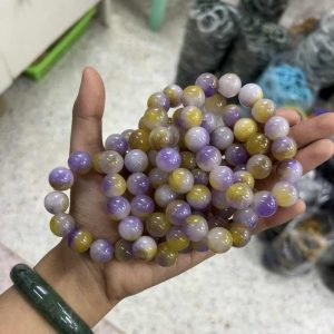 Cute Crystal Rhinestone Beaded Bracelet with 13mm Purple Honey Stone for Unisex Gifts