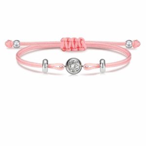 Adjustable Stainless Steel Moissanite and Pink Zirconia Trendy Friendship Cuff Bracelet for Women