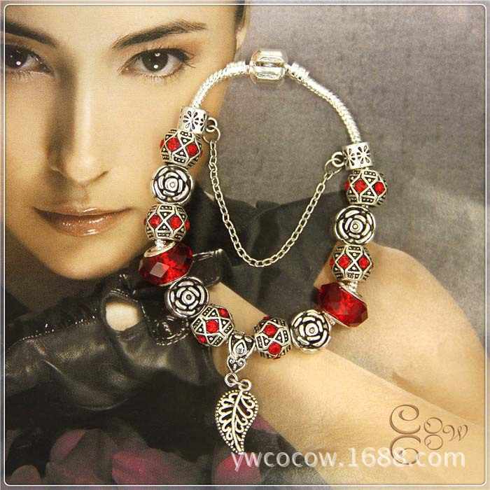 Yongyi Beaded Bracelet - a New Hair Accessory Leaves Large Hole Pearl Flower Inlaid Glass Female Gift