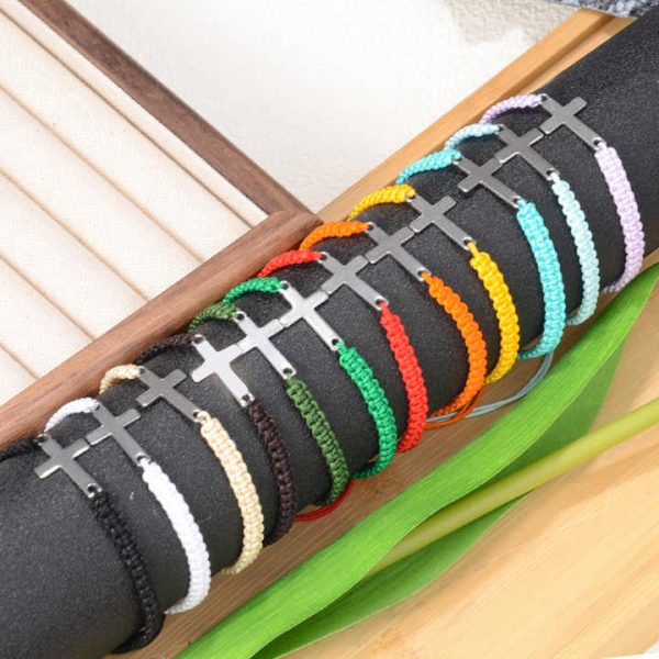 Hot Selling New Hand Woven Stainless Steel Cross Bracelet Versatile Vintage Style Fashionable Lucky Couple Bracelet for Gift