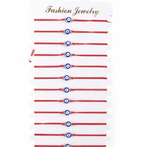Bohemia 12pcs/card Adjustable Turkish Evil Blue Eye Lucky Charms Friendship Red Rope String Bracelet Set