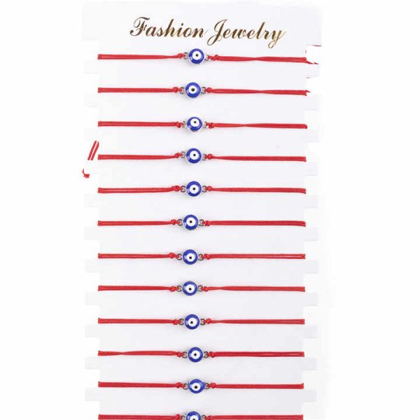 Bohemia 12pcs/card Adjustable Turkish Evil Blue Eye Lucky Charms Friendship Red Rope String Bracelet Set