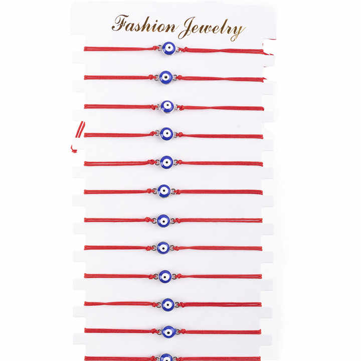 Bohemia 12pcs/card Adjustable Turkish Evil Blue Eye Lucky Charms Friendship Red Rope String Bracelet Set