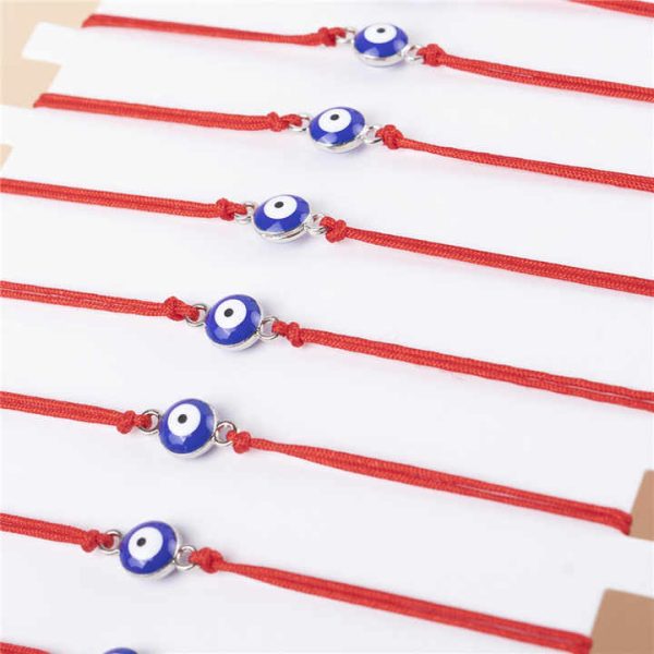 Bohemia 12pcs/card Adjustable Turkish Evil Blue Eye Lucky Charms Friendship Red Rope String Bracelet Set
