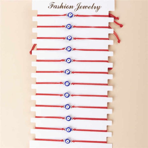 Bohemia 12pcs/card Adjustable Turkish Evil Blue Eye Lucky Charms Friendship Red Rope String Bracelet Set