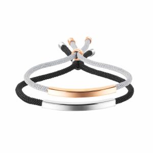 Custom Stainless Steel Couple ID Bracelet - Elastic String Trendy Unisex Jewelry for Anniversary Engagement Gifts