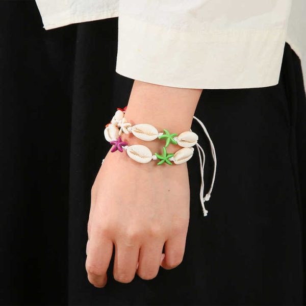 Fashion Adjustable Hawaii Bohemian Ocean Wind Turquoise Shell Braided Bracelet Set Shell Waxed Rope Adjustable Bracelet