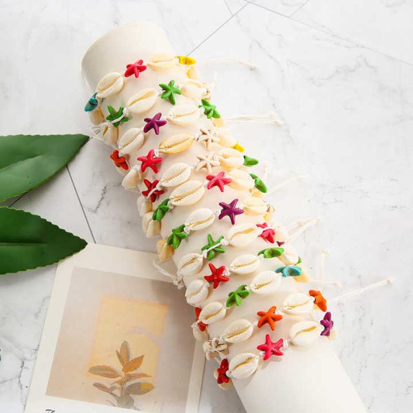 Fashion Adjustable Hawaii Bohemian Ocean Wind Turquoise Shell Braided Bracelet Set Shell Waxed Rope Adjustable Bracelet