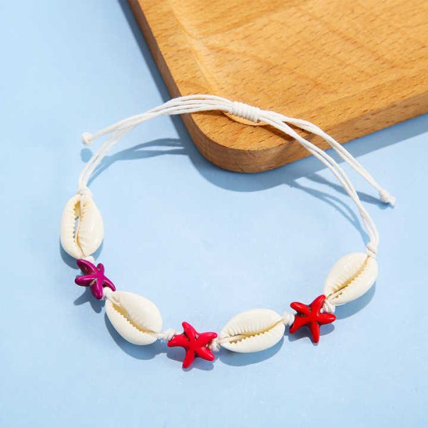 Fashion Adjustable Hawaii Bohemian Ocean Wind Turquoise Shell Braided Bracelet Set Shell Waxed Rope Adjustable Bracelet