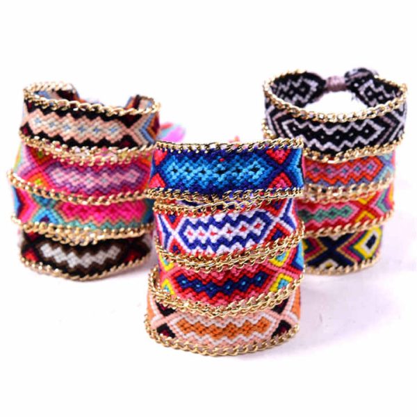 Handmade Adjustable Fashion Cotton Cord Braided Rope Boho Nepal Woven Friendship Bracelet with Nylon String for Wrist and Anklet