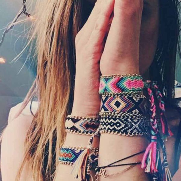 Handmade Adjustable Fashion Cotton Cord Braided Rope Boho Nepal Woven Friendship Bracelet with Nylon String for Wrist and Anklet