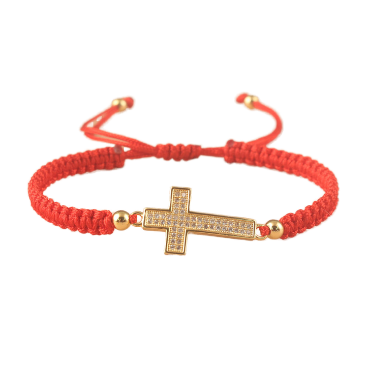 Handmade Braided Adjustable Inlaid Zirconia Cross Bracelet Christian Faith Bracelets for Men Women Lucky Jewelry Friends Gift