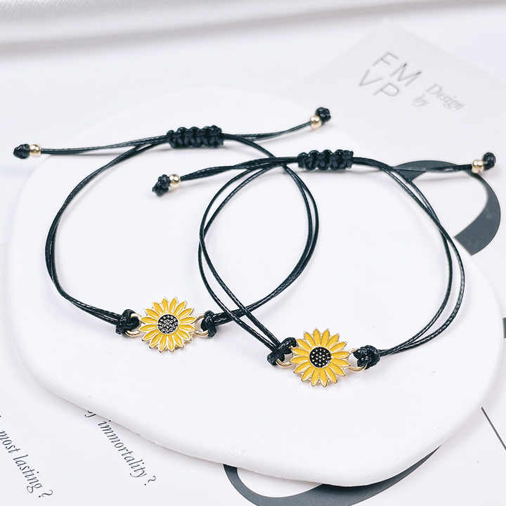 Xinmingzhu Sunflower Friendship Bracelet Hand-woven Wax Line Adjustable Small Daisy Hand Rope Manufacturers Direct