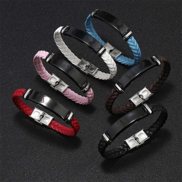 Fashion Jewelry Men's Bracelet Simple Glossy Leather Braided Stainless Steel Pu Leather String Bracelet for Men