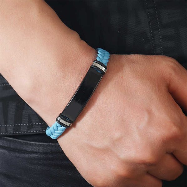 Fashion Jewelry Men's Bracelet Simple Glossy Leather Braided Stainless Steel Pu Leather String Bracelet for Men