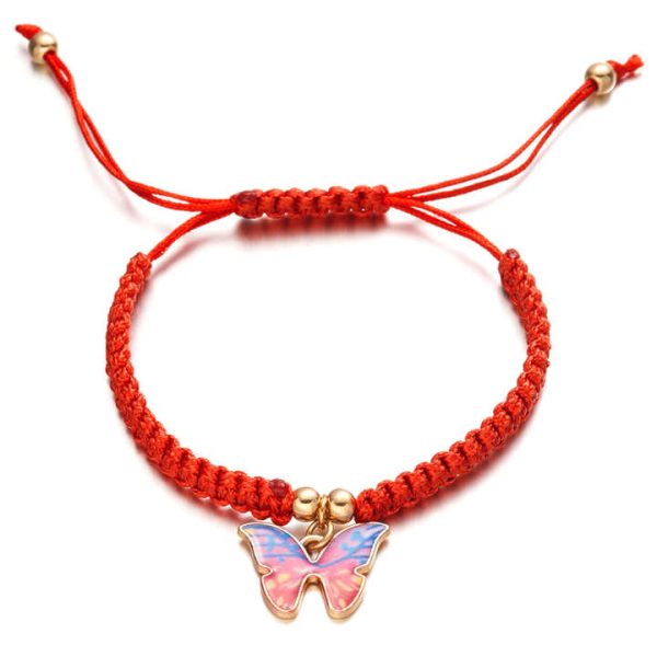 Handmade Lady butterfly Red Rope String Thread Woven Bracelet Jewelry Women Bracelets Adjustable