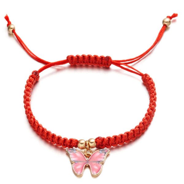 Handmade Lady butterfly Red Rope String Thread Woven Bracelet Jewelry Women Bracelets Adjustable